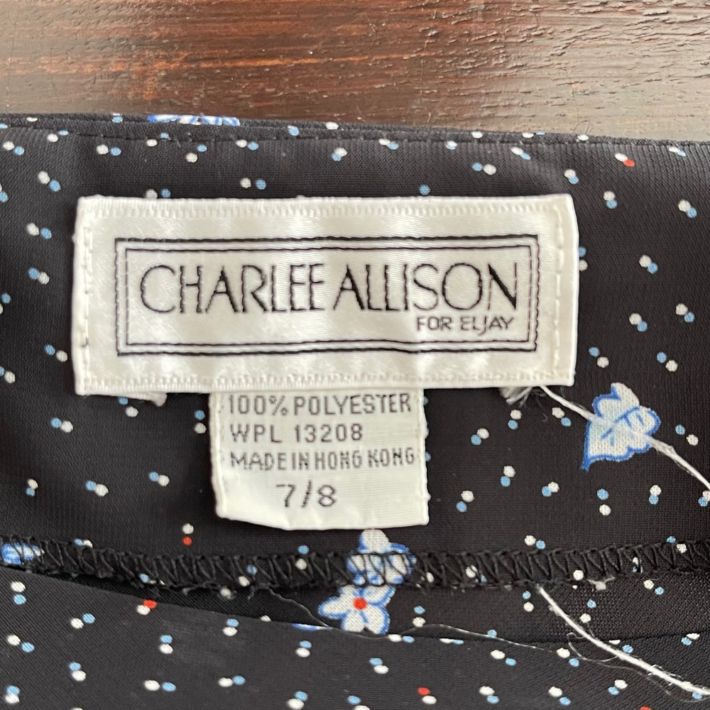 Vintage Floral Polka Dot Puff Sleeve Midi Dress Sheer Black Size 7/8 Cottagecore - Picture 3 of 9